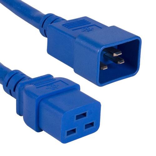 3Ft 12AWG 20A 250V Heavy Duty Power Cord Cable (IEC320 C20 to IEC320 C19) Blue
