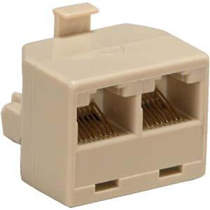 RJ45 1 Plug/2 Jack T Adapter, Straight Beige