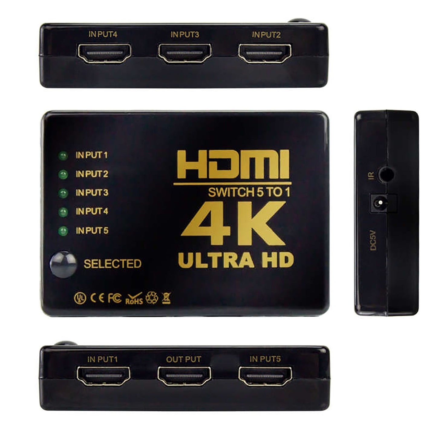 5-Way HDMI Switch w/IR Remote Control 3D 4K*2K@30Hz