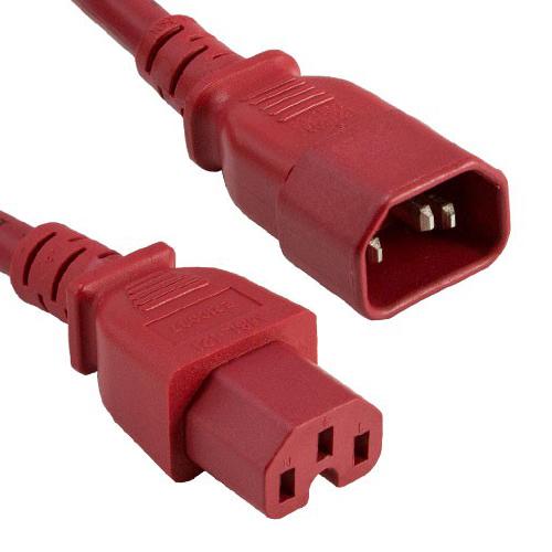 8Ft 14AWG 15A 250V Power Cord Cable (IEC320 C14 to IEC320 C15) Red