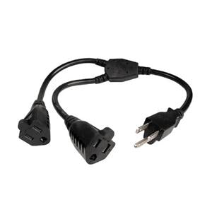 14 Inch Power Cord Splitter (1NEMA 5-15P/2NEMA 5-15R) 16AWG