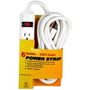 12Ft 6-Outlet Surge Protector 14AWG/3, 15A, 90J