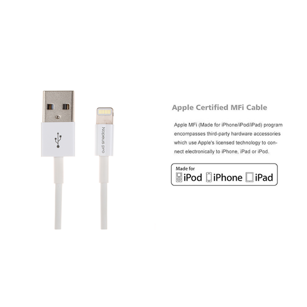 3Ft USB Charge/Sync Lightning Cable White with MFi Certified