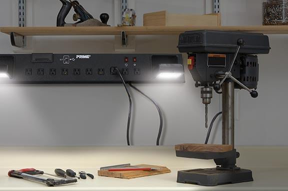 Workshop Power Center, 10-Outlet, LED Work Light, 2-Port USB Charger