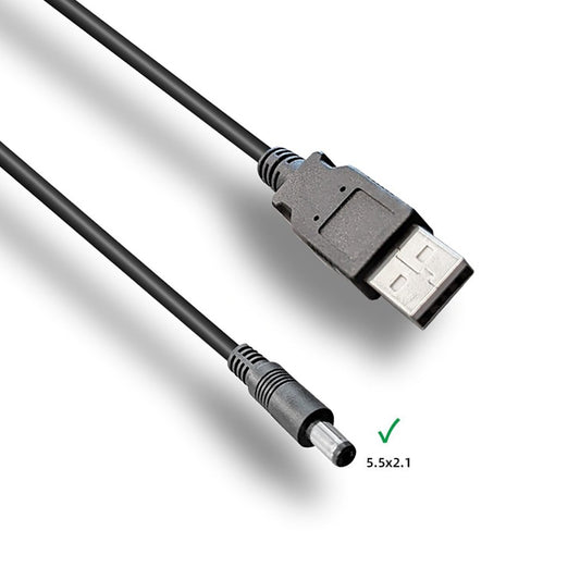 USB 2.0 A Male to DC Plug 5.5mm x 2.1mm Power Cable