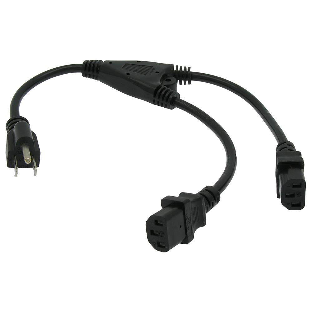 1.5Ft Y Power Cord 5-15P to C-13 Black SJT 18/3
