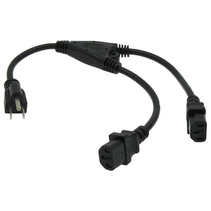 1.5Ft Y Power Cord 5-15P to C-13 Black SJT 18/3