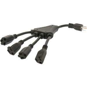 1Ft 4-Outlet Power Cord Splitter NEMA 5-15P to NEMA 5-15R 16AWG/3
