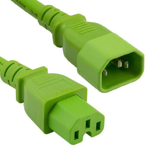 8Ft 14AWG 15A 250V Power Cord Cable (IEC320 C14 to IEC320 C15) Green