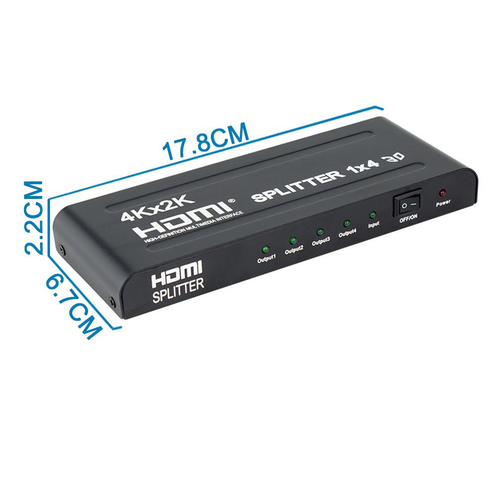 4Way HDMI Splitter (1-in/4-out) 1080p, 3D, 4K 30Hz