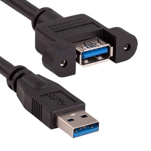 3Ft USB 3.0 Panel-Mount Type A Male to Type A Female Cable