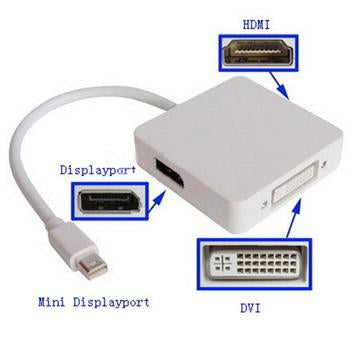 3 in-1 Mini DisplayPort (Thunderbolt) Male to HDMI/DisplayPort/DVI Female Adapter