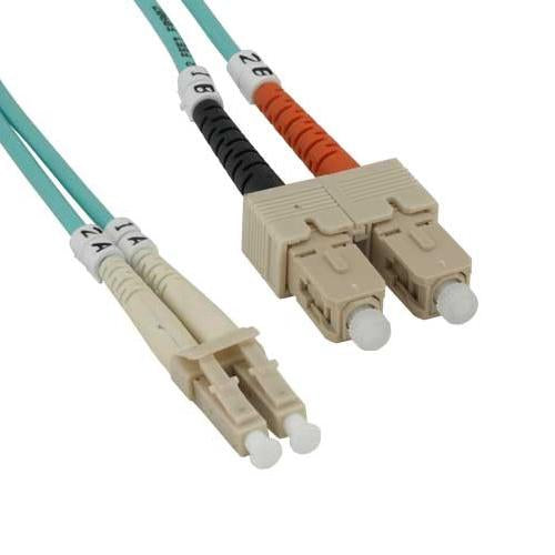 15M LC-SC 10Gb 50/125 OM3 M/M Duplex Fiber Cable Aqua Jacket
