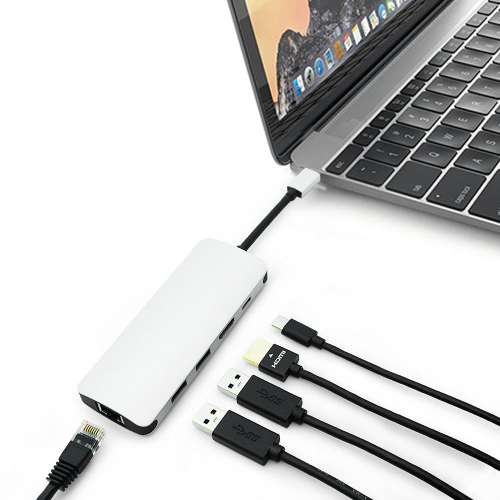 4 in Type C Male to HDMI+USB3.0*2+RJ45+C Female Adapter 1 USB