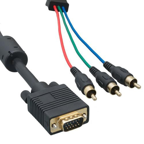 6Ft Super VGA SVGA Monitor Cable HD15 Male to RCA Male w/Ferrite Black